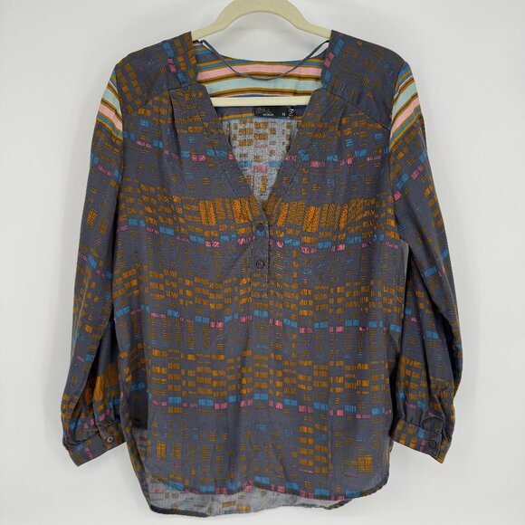 prAna Elsie Top Geo Print Tencel Long Sleeve Blouse Size M - Picture 2 of 10